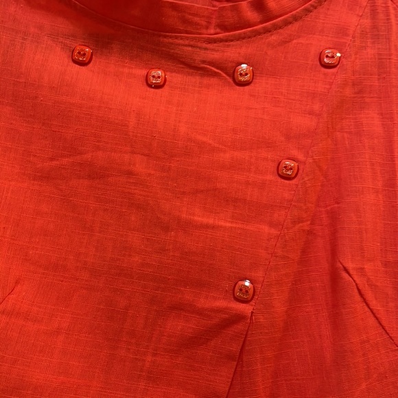 Classic Fashion Orange Linen Short Sleeve Dress - Picture 4 of 8
